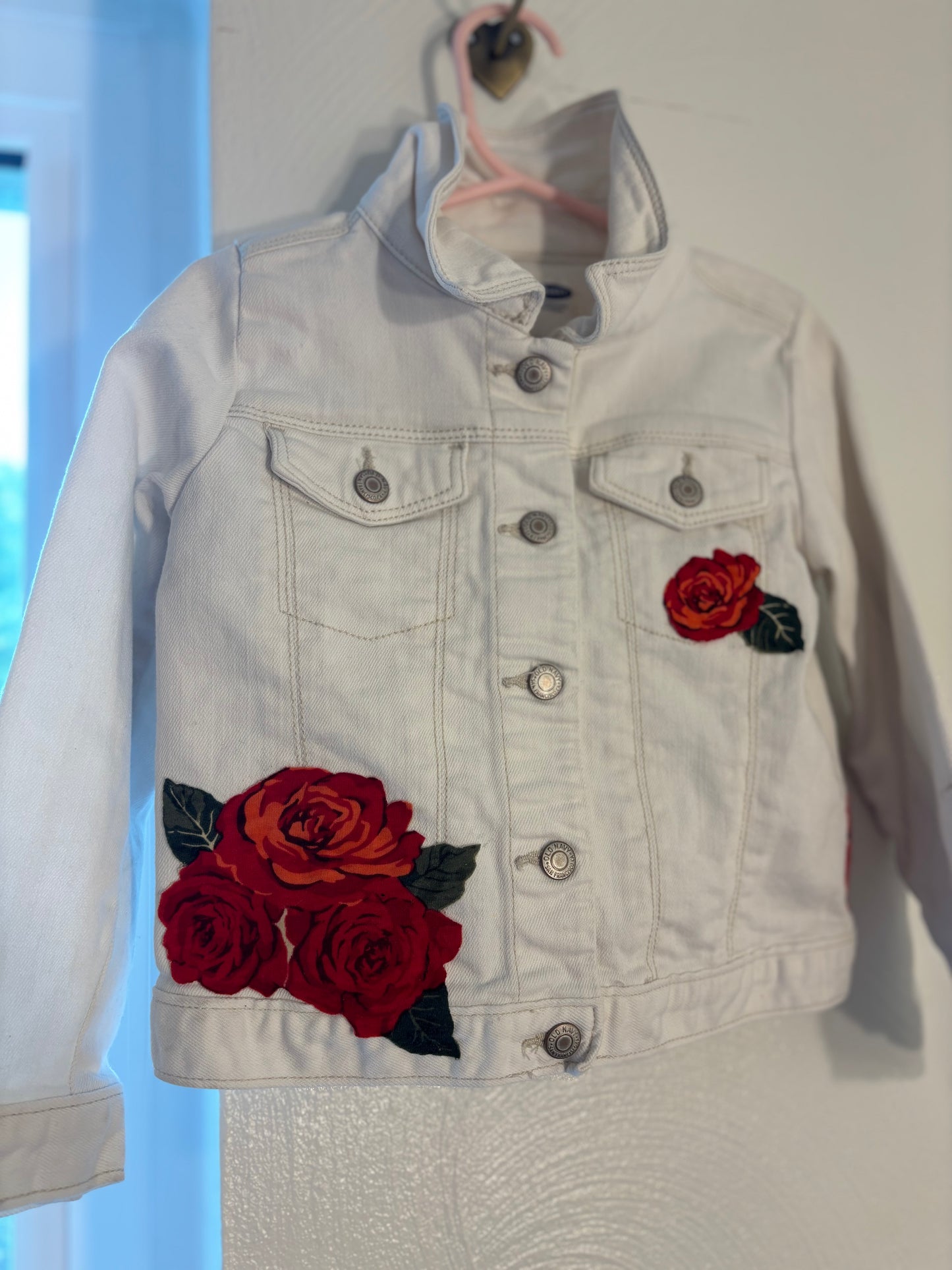 White Jean Jacket W/Roses