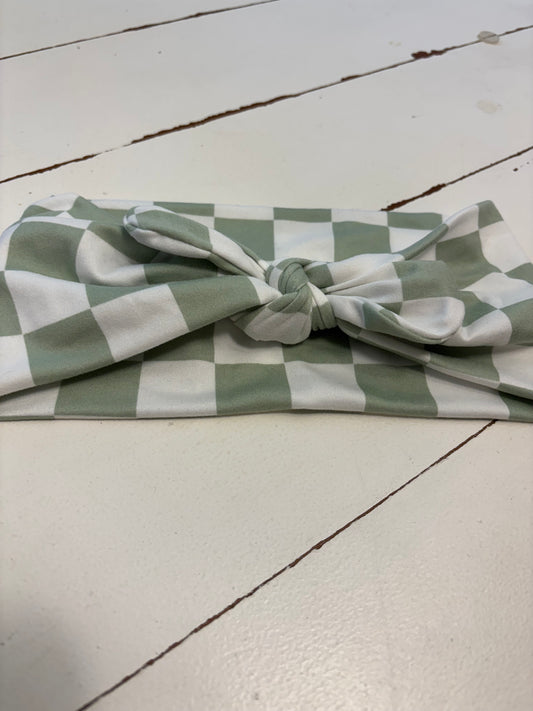 Sage & White Checkered Faux Bow