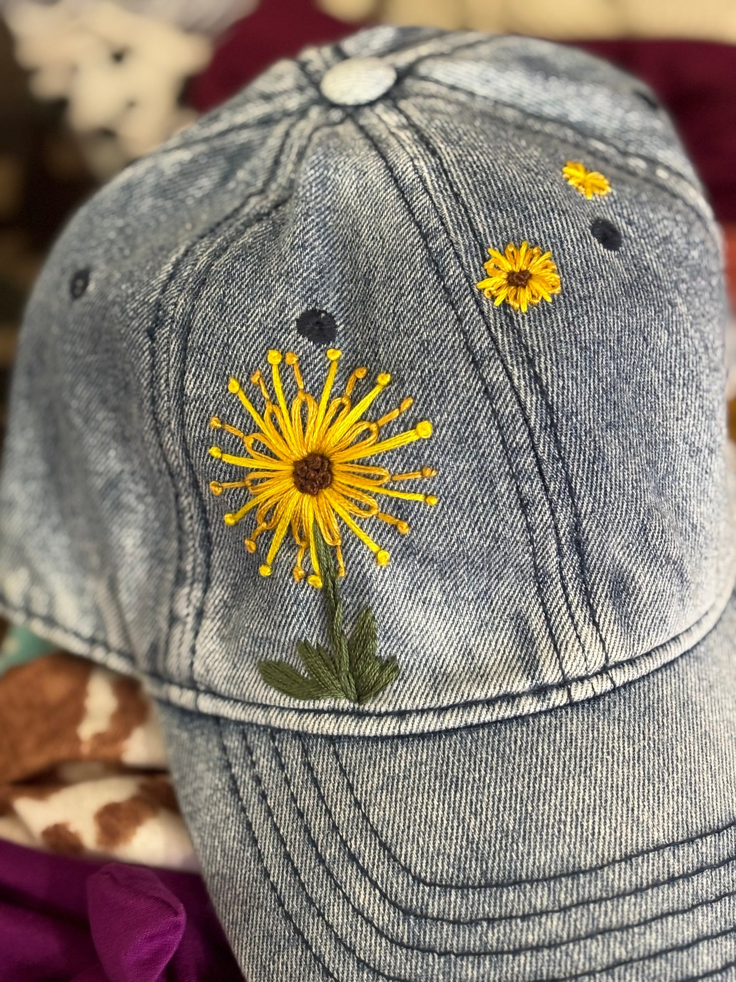 Stitched denim baseball hat