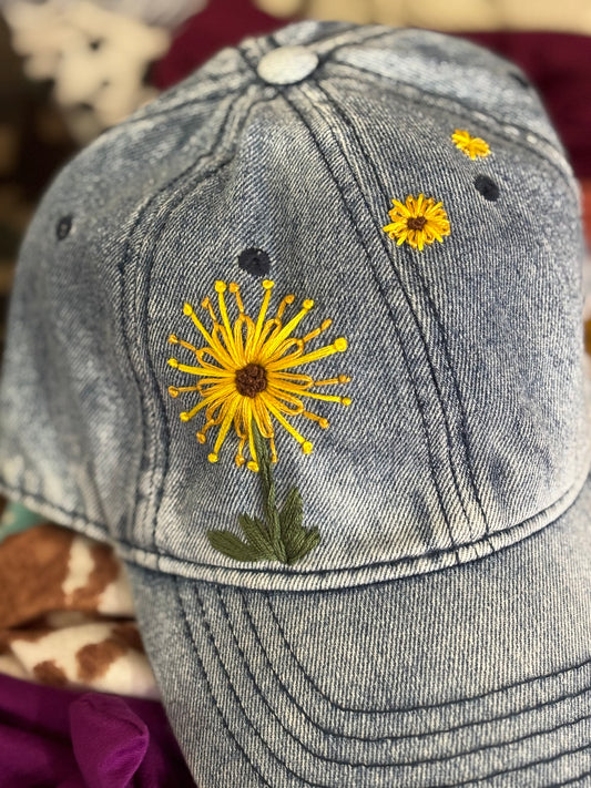 Stitched denim baseball hat