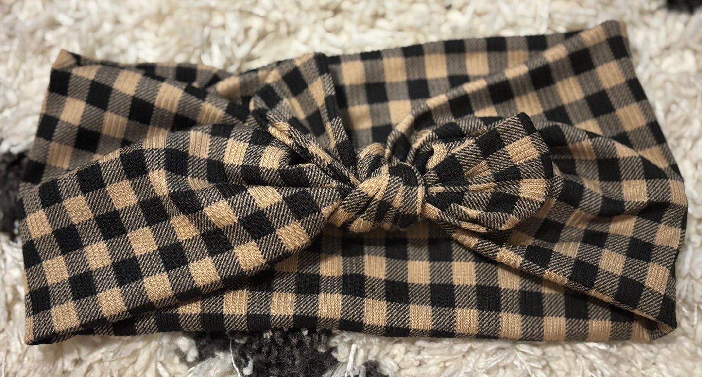 Beige & Black Checkered Faux Bow