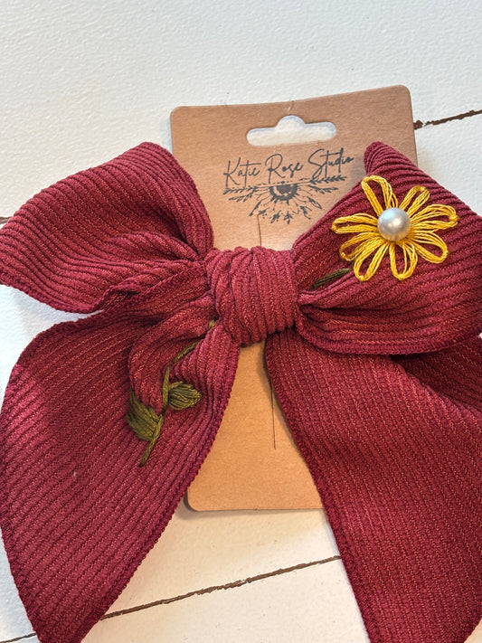 Daisy Rust Corduroy Bow