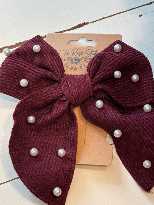 Pearl Detailed Burgundy Bow