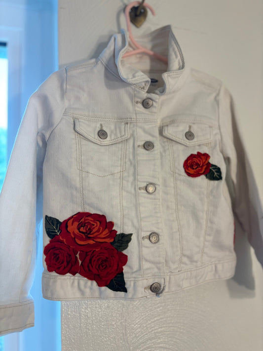 White Jean Jacket W/Roses