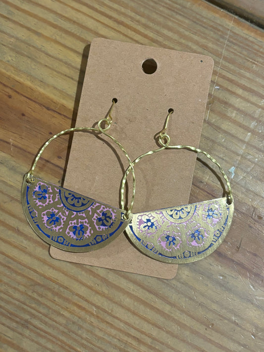 Pink/Blue Half Circle Earrings