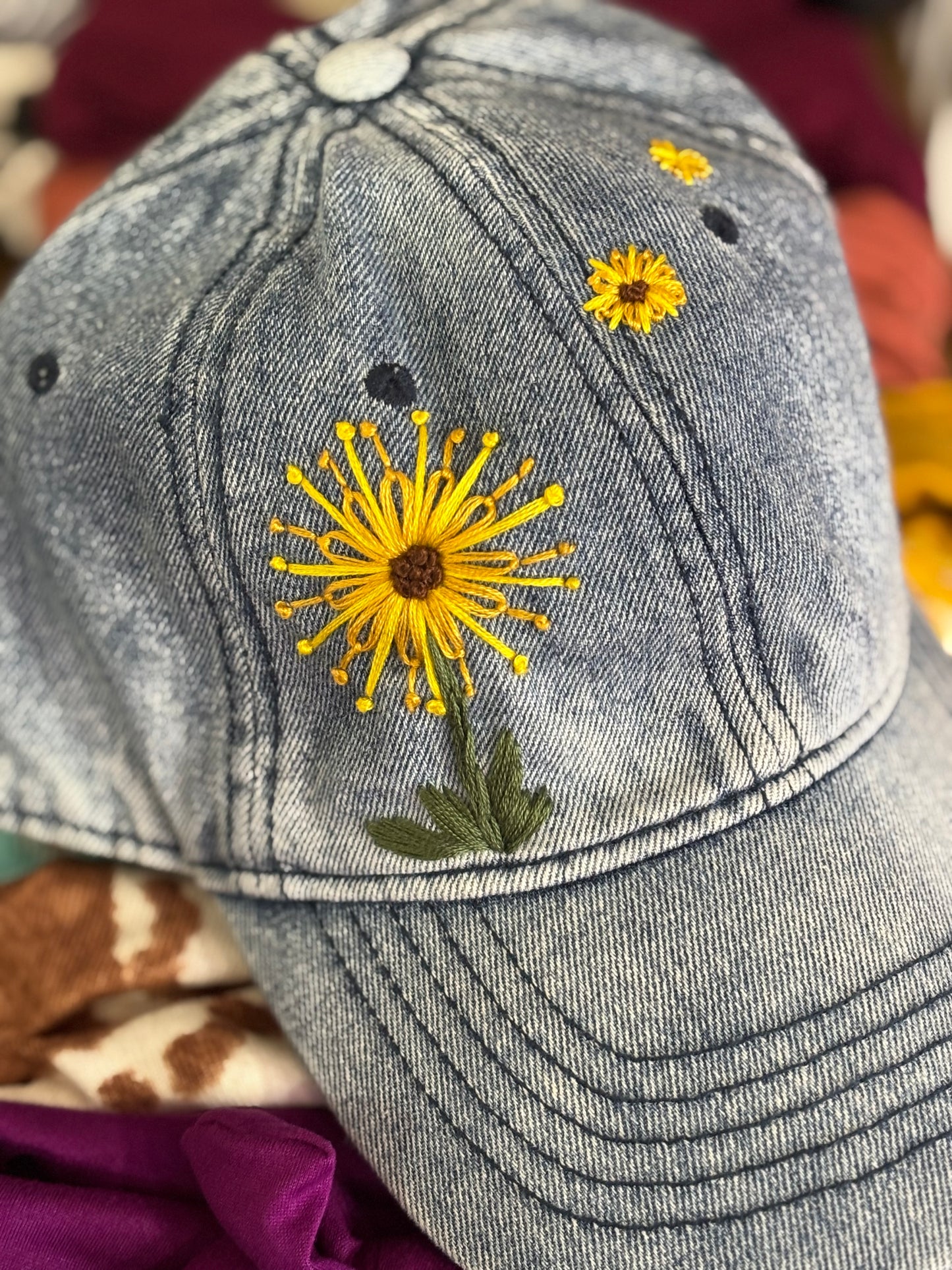 Stitched denim baseball hat
