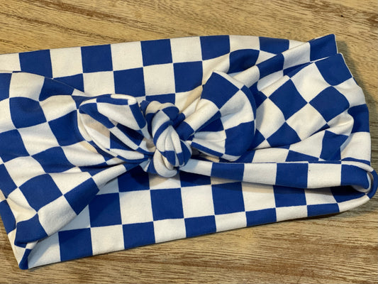 Blue & White Checkered Faux Bow