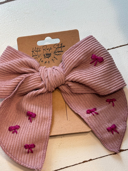 Stitched Blush Corduroy Bow