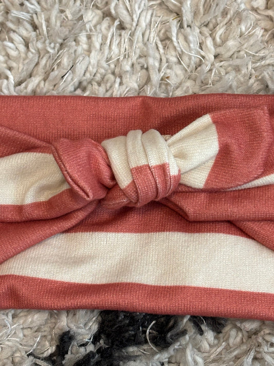 Cream & Coral Striped Faux Bow