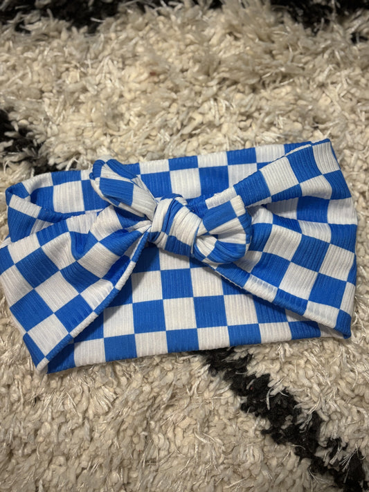 Bright Blue Check Faux Bow