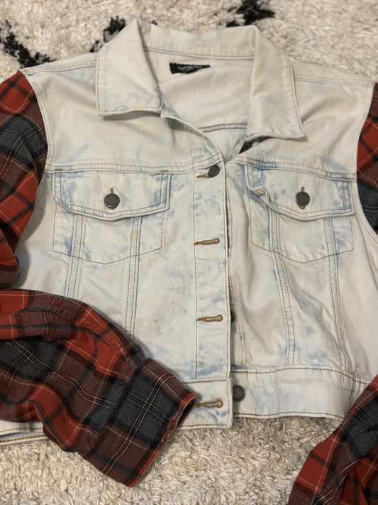 Light Wash Denim w/ Flannel Sleeves