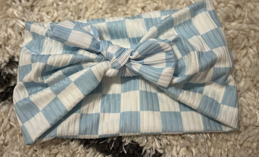 Baby Blue Checkered Faux Bow