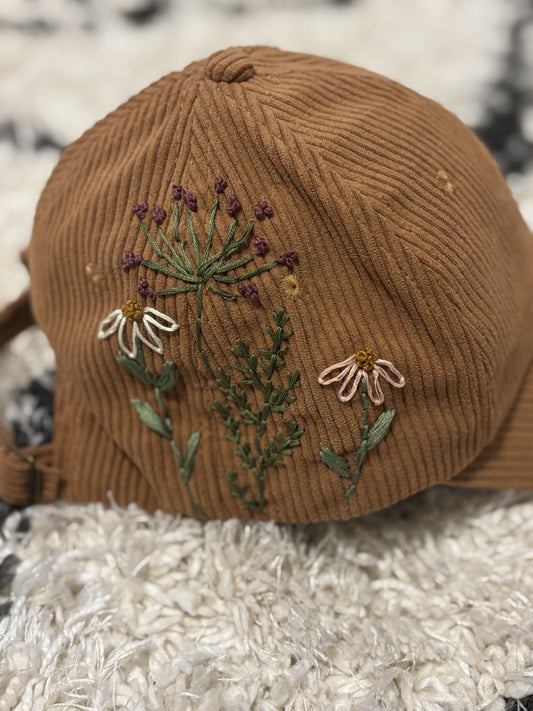 Floral Stitched Corduroy Hat