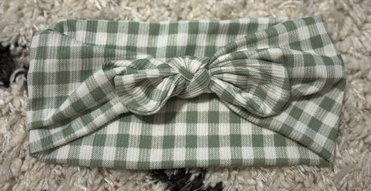 Sage Checkered Faux Bow