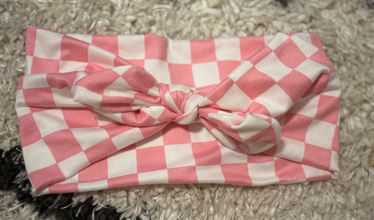 Plush Pink Checkered Faux Bow