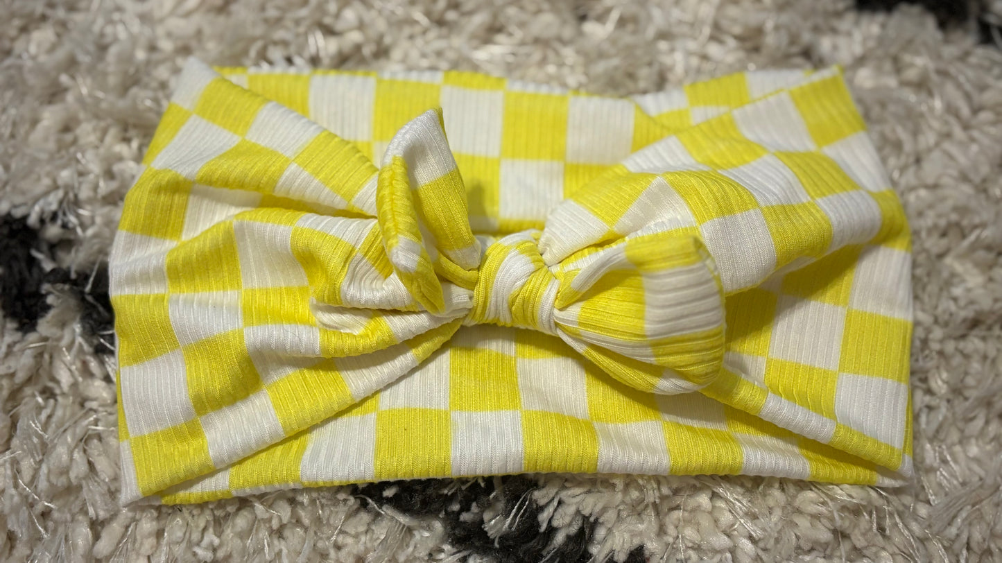 Yellow Checkered Faux Bow