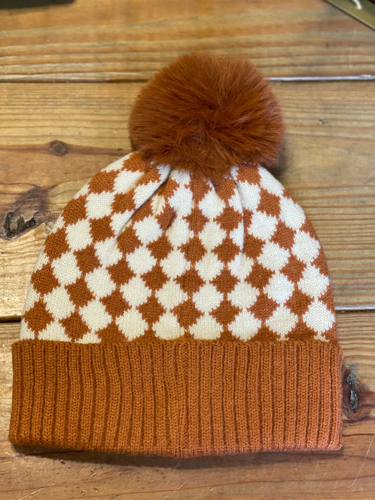 Rust & White Checkered Beanie